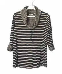 Soft Surroundings Sweater Pull Over Size XL Casual Weekend Cowl Neck Black Tan