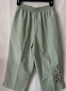 BonWorth Women's Capri XS Petite Green Plaid Elastic‎ Waist Pull-On Embroidered