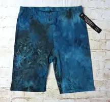 Leggings Depot Biker Shorts Womens M Blue Black Tie Dye High Rise Stretch 24.5X8