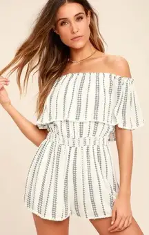 See Ya There White Print Off-the-Shoulder Romper