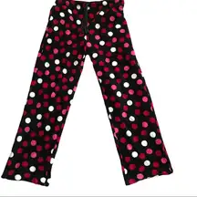 Black Pajama pants with white, red, and pink polka dots