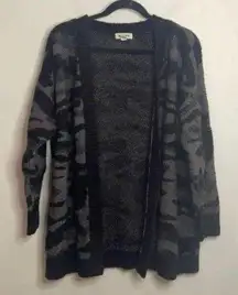 Rag Poets Grey and Black Animal Printed Open Front Stretch Cardigan Sweater