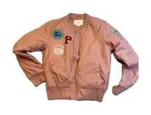 Iris Los Angeles Women's Quilted Bomber Jacket Patches Pink Small S