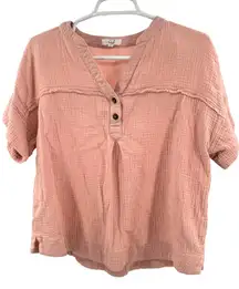 Easel blush pink v-neck oversized boxy short sleeve top M slub knit casual