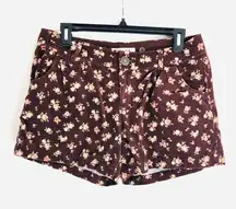 COLZA Shorts L Corduroy Floral Print 90s Vintage Brown Pink Y2K