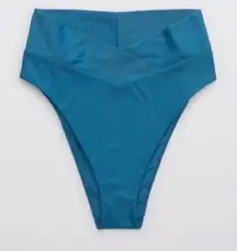 Aerie High Waisted Bikini Bottom Crossover Cheeky Cut Blue Size XL