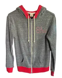 HOMAGE Gray and Red Zip-Up Sweatshirt with Sporty Accents