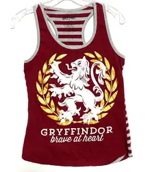 Harry Potter Gryffindor Crest Brave At Heart Striped Red Shirt Tank Top Women S