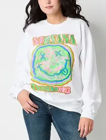 NIRVANA Size M White Sweatshirt W/Vibrant Graphic Nevermind & Smiley Face New.