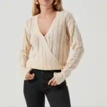 NWT. ASTR faux wrap Pointelle cream sweater▪️size L