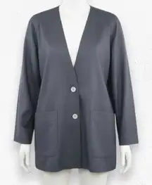 Vintage 90s Charcoal Gray 100% Silk V-Neck Blazer Minimalist Jacket Size 16