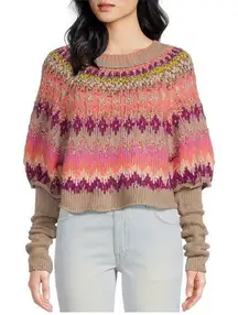 Free People Home For The Holidays knit Sweater Raspberry Combo Sz XS NWT