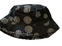 David and Young black happy face bucket hat with fringe on bottom