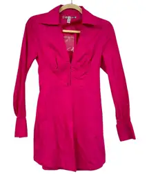 Urban Outfitters Hot Pink Long Sleeve Mini Dress Womens XS Barbie Core Collared