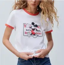 x Disney RARE Mickey Mouse Graphic White & Red Ringer Shirt Top Size Small