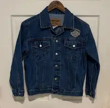 Women’s Denim Jacket with Harley Davidson Patches Size Medium