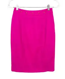 LOEFFLER RANDALL Magenta Pink Studded Wool Pencil Skirt Silk Lined Women's 2