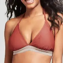 NEW NWT XHILARATION Sport Elastic Triangle Bikini Top Rust Red Metallic Large