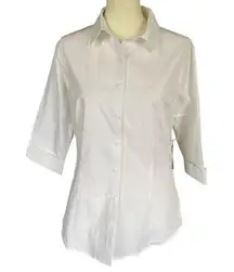 women's medium white collared 3/4 sleeve button down shirt blouse
