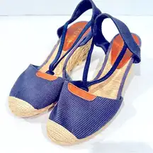 Lauren Ralph Lauren Cala Espadrille Wedge‎ Sandals Women's Size 9 Navy Tan