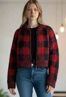 SKIMS Buffalo Plaid Cropped Teddy Coat