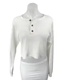Princess Polly White Waffle Knit Long Sleeve Henley Crop Shirt Sweater Top Sz 4