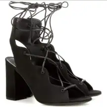 Babies black suede lace-up block heel sandal IT 38 US 8