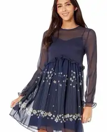 Ted Baker Zumi Dress Pearl Print Navy Long Sleeve
