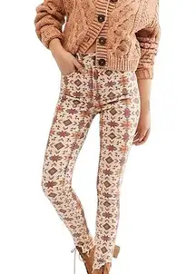 Free People  Wild Child Printed Aztec High Waist Rise Skinny Jeans 27 X 28 NWT