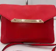 Stella & Dot Red Pebble Leather Flap Crossbody Bag Gold Hardware