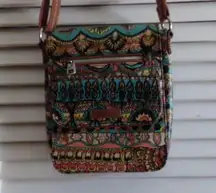 Sakroots retro boho print crossbody coated canvas bag Many pockets