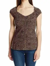 ✨PrAna Breathe Paisley Floral Button Down Brown Sz Large Tee✨