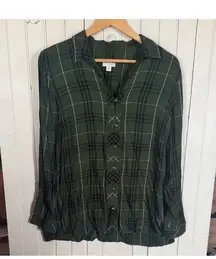 J. Jill Button Down Shirt Green Plaid Size L