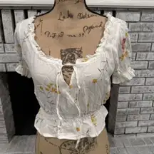 Capulet‎ Revolve Floral Cottage Core Peasant Ruffle Top Blouse Cropped Medium
