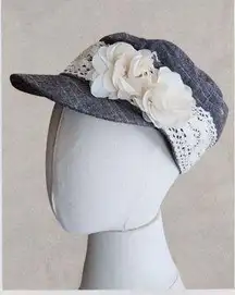 Grey Crochet Flower Newsboy Cap