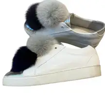 Here/Now 9.5  fox fur Pom Pom platform sneakers 2527