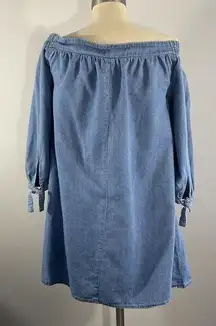 Speechless Off The Shoulder Blue Chambray Tunic Top Womens Size L Half Sleeve