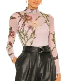 ALL SAINTS Nolina Elia Floral Botanical Print Long Sleeve Mesh Bodysuit Sz 0