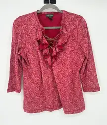 LRL Lauren Jeans Co Womens Ruffled Top Size L Western Cowgirl Boho Lace Up