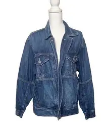 American Eagle Jean Jacket Button Zip Up Women Blue Pockets SZ Small Oversized