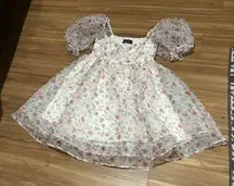 Blue Rain Floral Puff Sleeve Babydoll Mini Dress Size Small