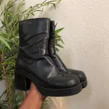 Y2K Skechers Gothic Grunge Black Lug Soles Chunky Platform Bratz Round Toe Heel Boots Ankle Booties Biker - Size 8