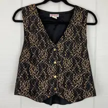 Vintage Live It Up Buttoned Vest Black Gold Lace Glitter Size S