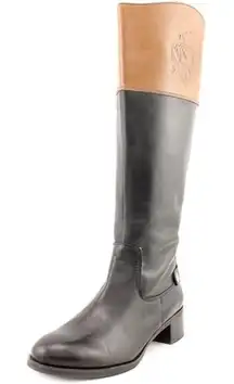 Franco Sarto Womens Black Chip Wide Calf Tall Riding Leather Boots Size: 7.5 NIB
