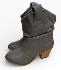 Charles Albert Gray Western Cowboy Ankle Boots Vegan Leather Womens Size US 8
