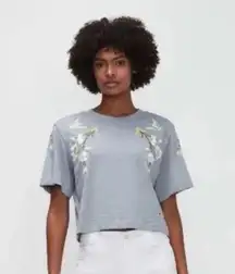 7 For All Mankind Embroidered Bird Floral Boxy Tee Size Small