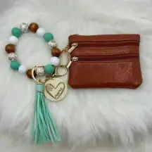 Carmella Brown Wristlet Wallet with Mom Keychain tassel