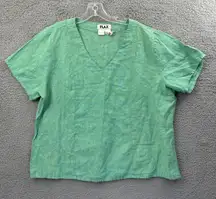 Flax 100% Linen Short Sleeve V Neck Top Lagenlook Boho Beachy Women's Large
