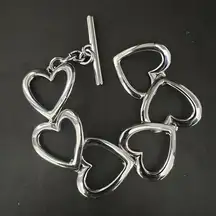 Monet Open Heart Link Statement Bracelet SIlver Tone Toggle Cuff Boho Chic Chunk