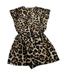 Women's V-Neck Leopard Print Romper Size Small Festival Animal Lightweight